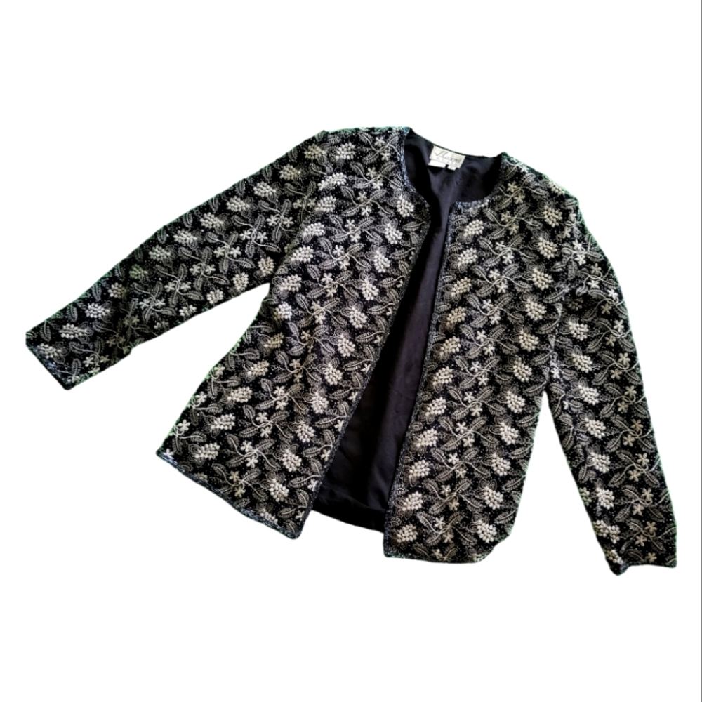 J Laxmi Embroidered Medium Black and White Blazer